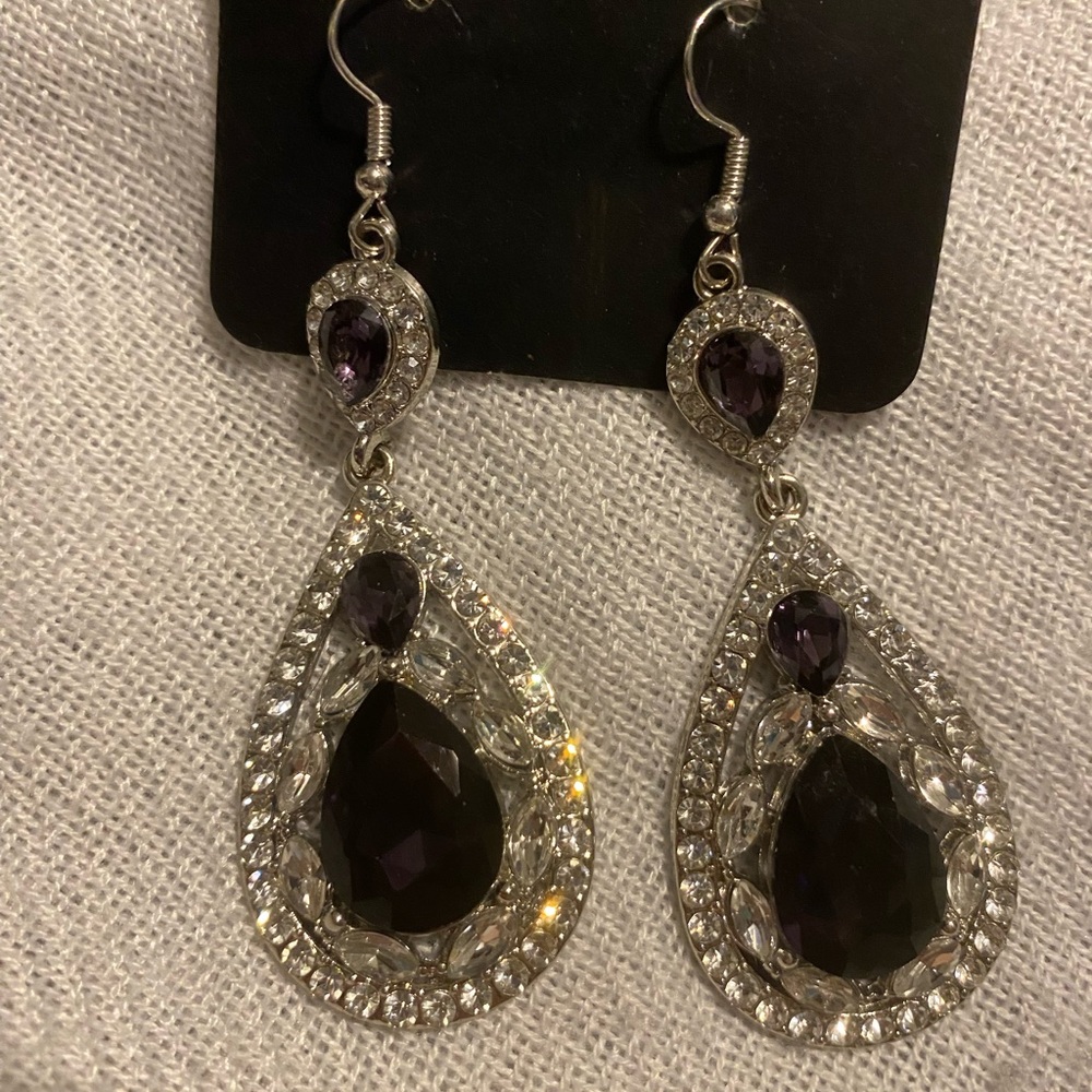 Paparazzi Silver and Dark Purple Teardrop Earrings